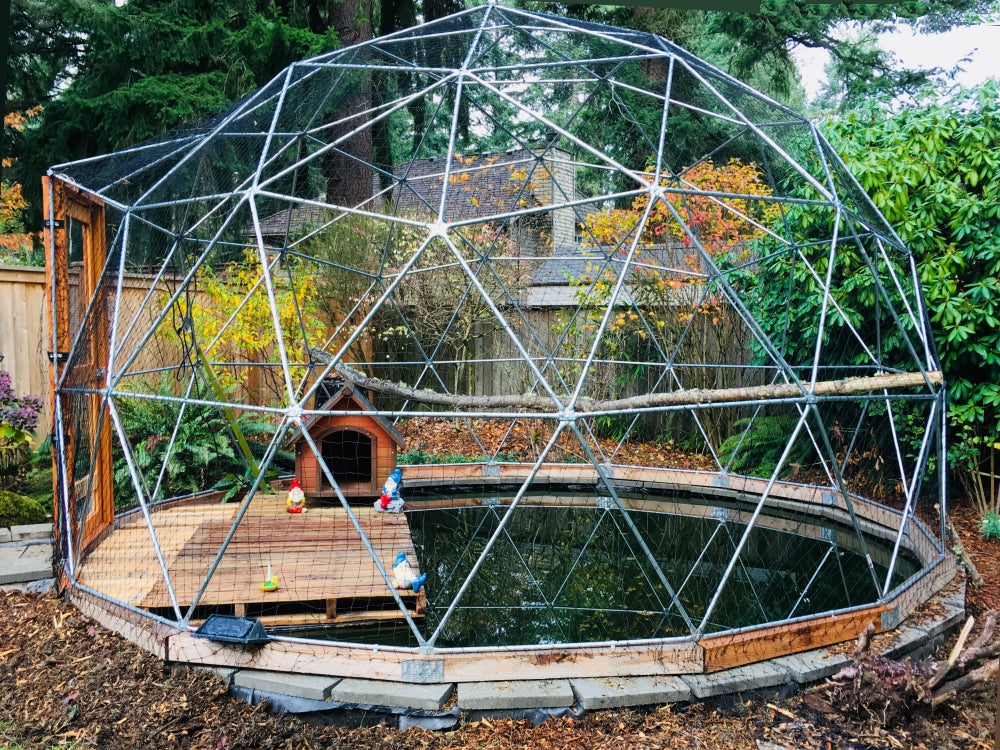 Side profile of a 16 ft aviary with 2 inch avian netting.